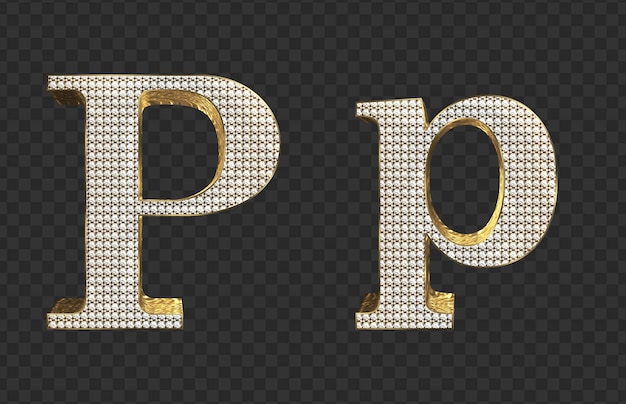 renderização 3D ouro com letras minúsculas e maiúsculas de diamante