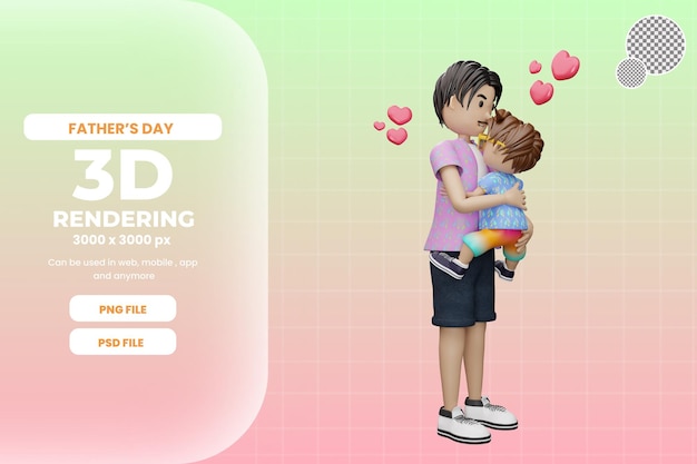 Renderização 3d pai e filho com psd premium de ilustração de amor