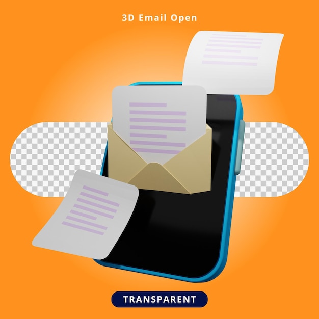 Renderização 3D para abrir ilustração de e-mail