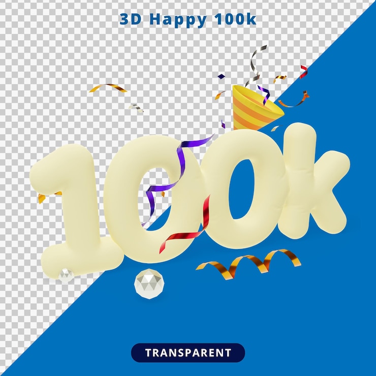 PSD renderização 3d parabéns seguidor 100k, ilustração