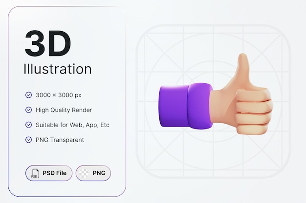 Renderização 3D polegares conceito de gesto de mão ícone moderno design de ilustrações
