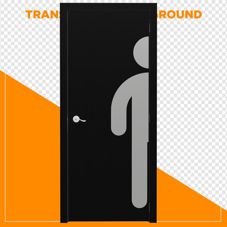 PSD renderização 3d porta preta homens banheiro com fundo transparente