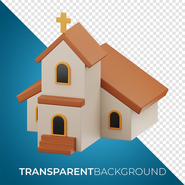 Renderização 3d premium do ícone da igreja feliz páscoa em fundo isolado