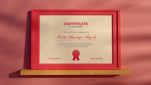 Renderização 3D Projeto de maquete realista de certificado moderno rosa