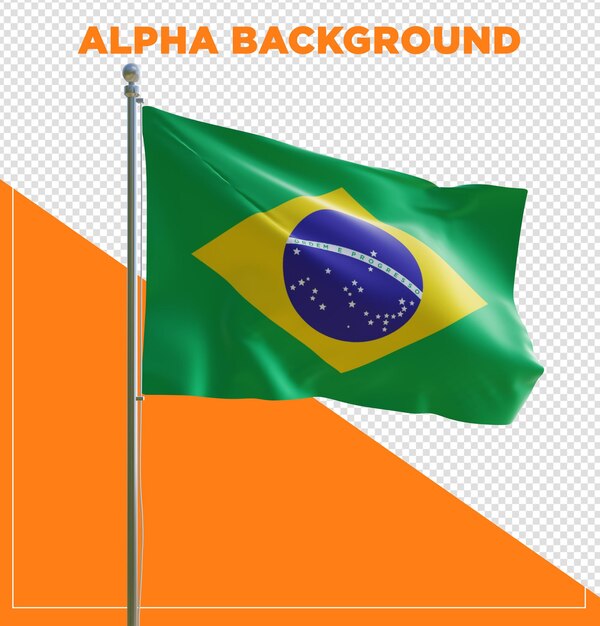 PSD renderização 3d psd bandeira realista do brasil com poste