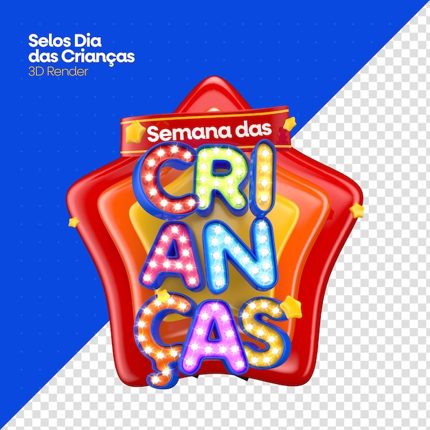 PSD renderização 3d psd do rótulo do dia das crianças em português para comemoração brasileira