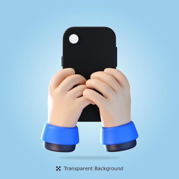 Renderização 3d psd mão usando ilustração isolada do ícone 3d do telefone móvel