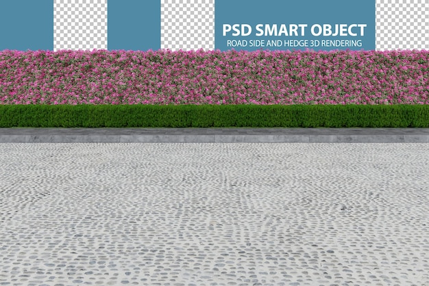 Renderização 3d realista de objetos isolados à beira da estrada e da cerca