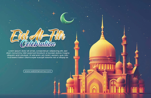 renderização 3D realista imagem de mesquita bonita de modelo de cartaz para projeto islâmico modelo de Eid al fitr