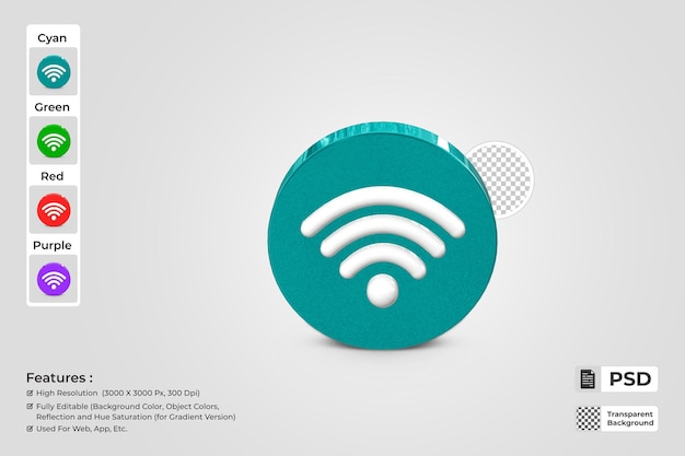 Renderização 3d realista sinal de rede sem fio wifi