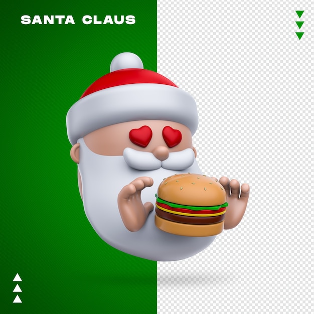 Renderização 3d santa claus burger isolada