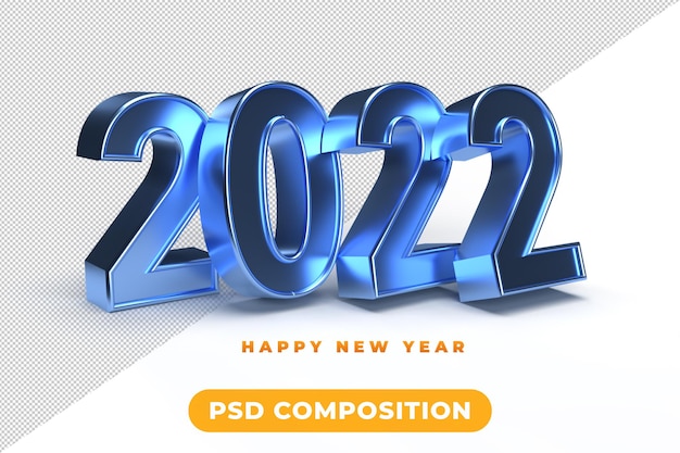 Renderização 3d silvergold 2022 de ano novo isolada em fundo transparente