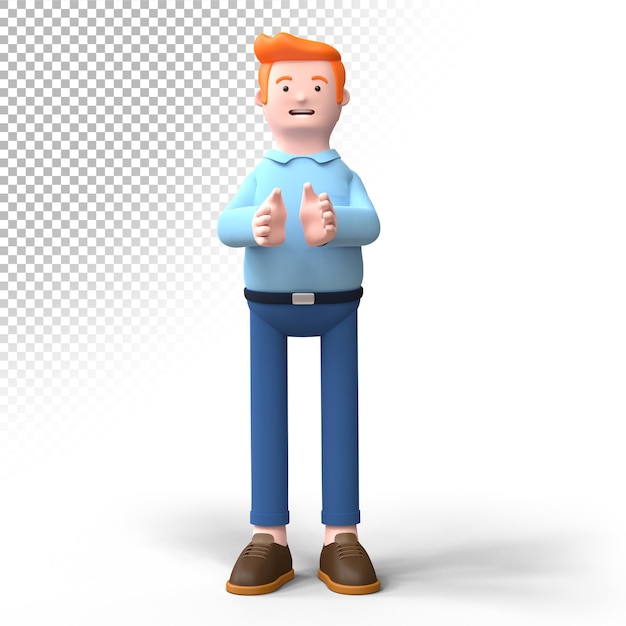 Renderização 3d sorrindo mão masculina adulta aplaudindo