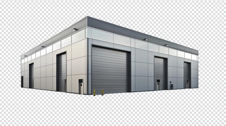 PSD renderização 3d transparente de uma instalação de armazenamento industrial para uso comercial moderno