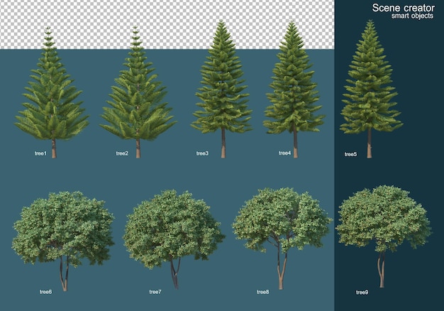 Renderização 3D, vários layouts de árvore