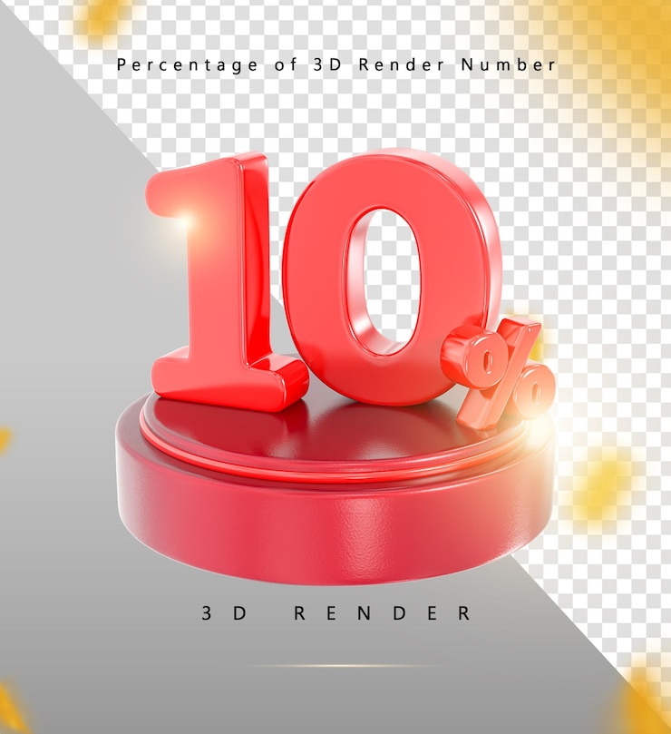 PSD renderização 3d vermelha do número 10 com símbolo de porcentagem