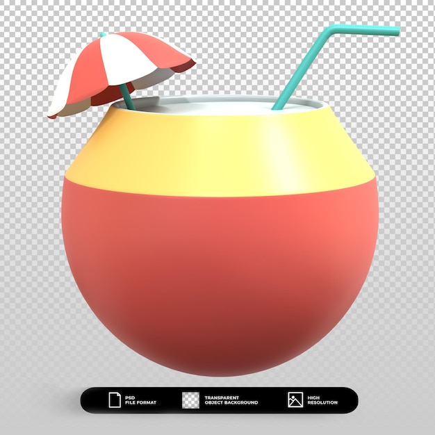 Renderização 3d vermelho e amarelo do ícone de viagens de verão coquetel isolado