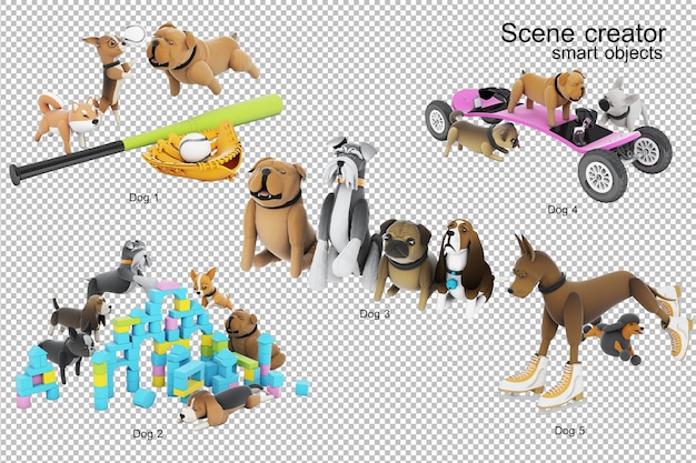 Renderização da ilustração 3d da atividade do cão