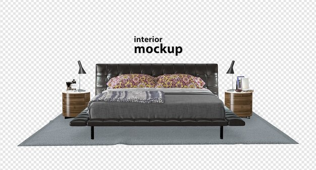 Renderização da maquete do interior da cama isolada