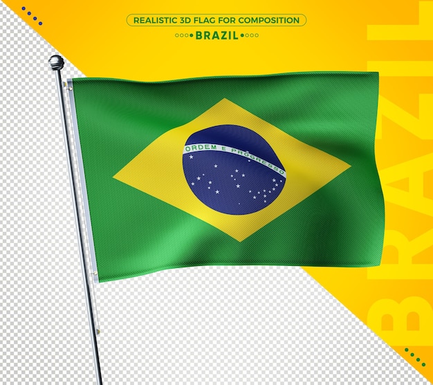 Renderização de bandeira texturizada 3D realista do Brasil