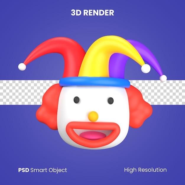 PSD renderização de cabeça de palhaço 3d isolada