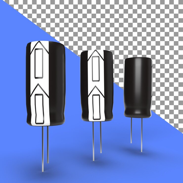 PSD renderização de capacitor 3d realista modelagem de peças eletrônicas ilustração de alta qualidade