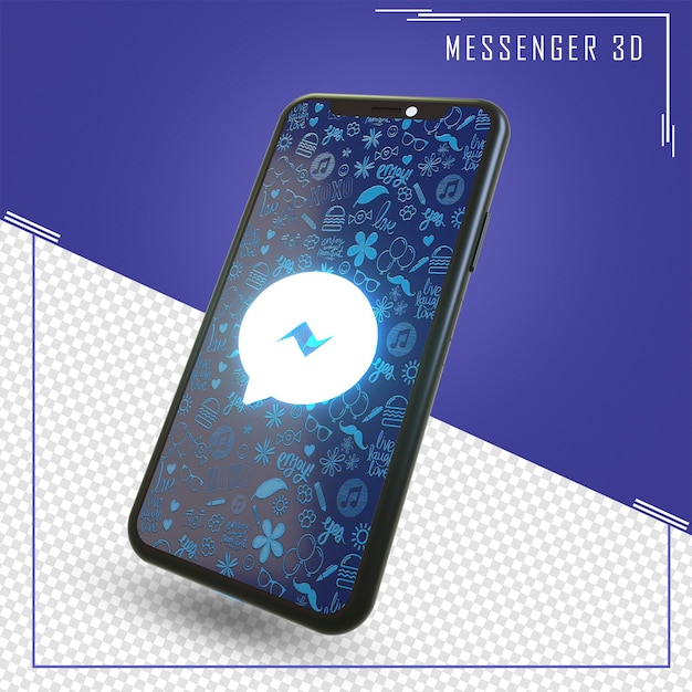 PSD renderização de celular com ícone do facebook messenger