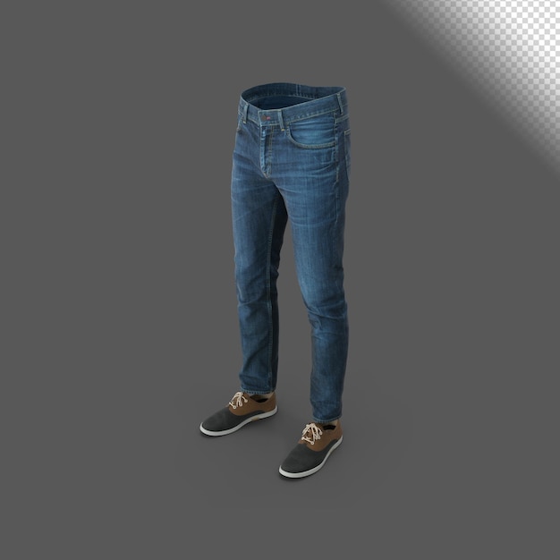 renderização de conceito 3D de calças masculinas com vista lateral de sapatos
