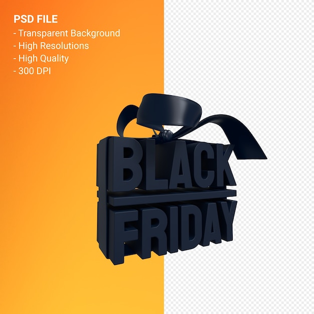 Renderização de design 3d black friday sale para promoção de venda com arco e fita isolados