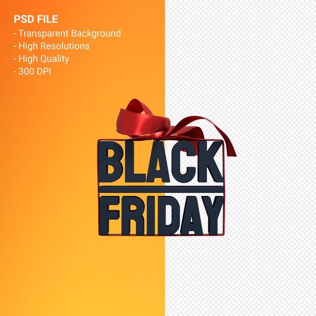 PSD renderização de design 3d black friday sale para promoção de venda com arco e fita isolados