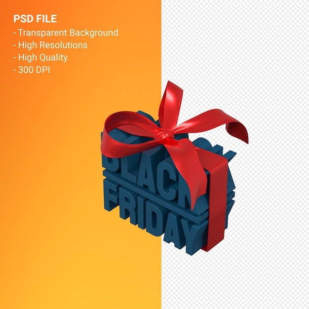 PSD renderização de design 3d black friday sale para promoção de venda com arco e fita isolados