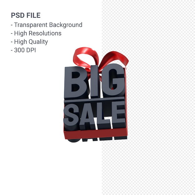 Renderização de design 3d de grande venda para promoção de venda com arco e fita isolados