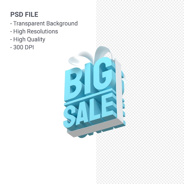 PSD renderização de design 3d de grande venda para promoção de venda com arco e fita isolados