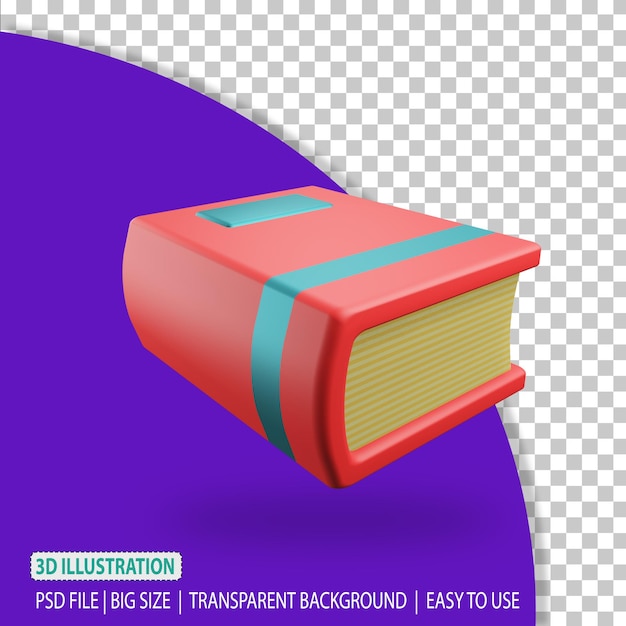 renderização de educação de ícone de ilustração de livro 3d com fundo transparente