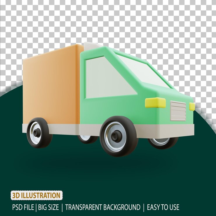 PSD renderização de entrega de ícone de carro de entrega 3d com fundo transparente