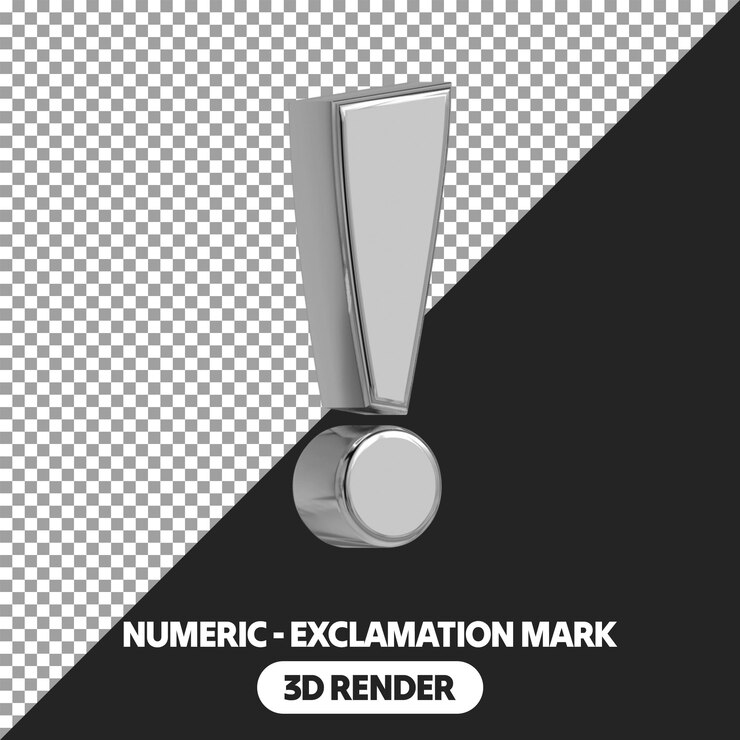 PSD renderização de estilo prateado isolado 3d marco de exclamação sinais numéricos em fundo transparente psd