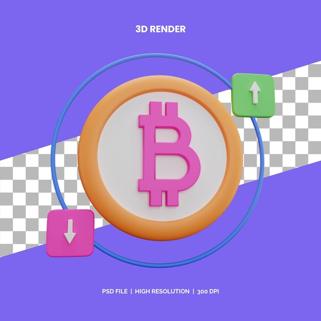 Renderização de ícone 3d traço bitcoint