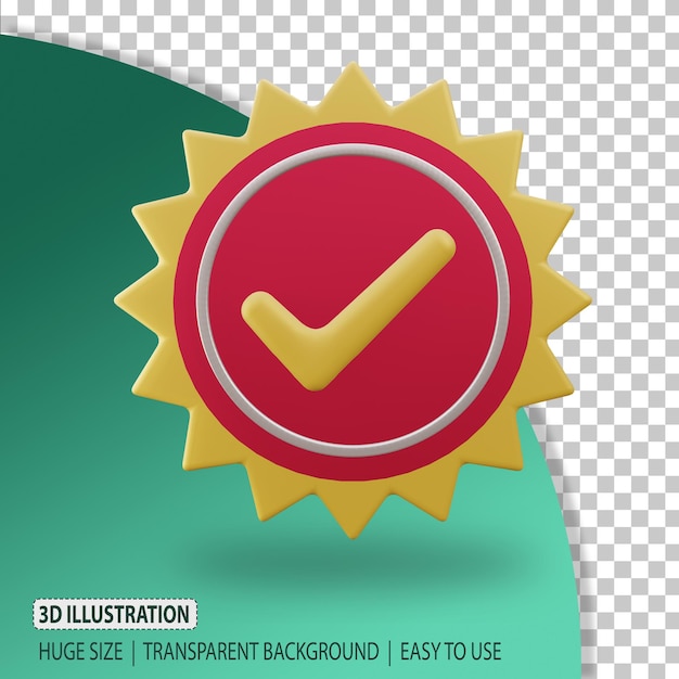Renderização de ícone 3d verificado com fundo transparente