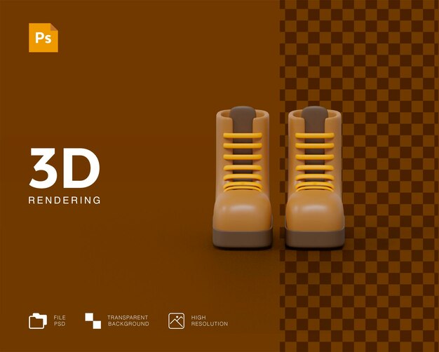 Renderização de ícone de botas de viagem 3d isolada