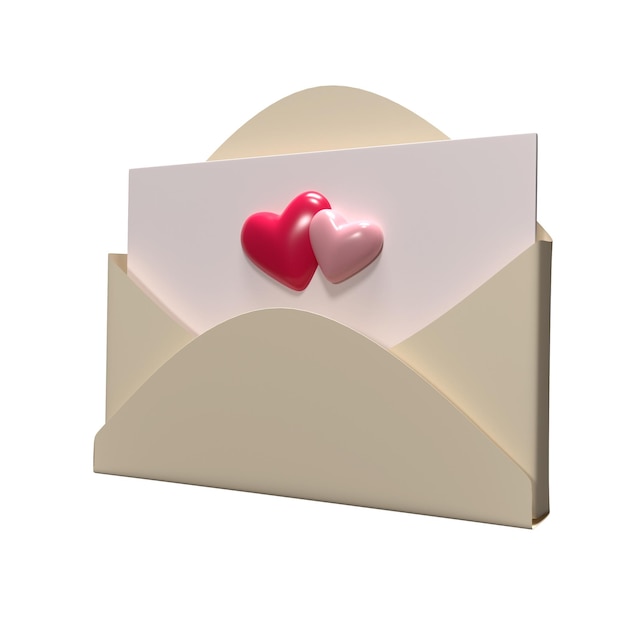 Renderização de ícones de cartas de amor em 3D