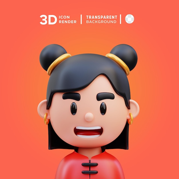 PSD renderização de ilustração 3d de menina chinesa bonita