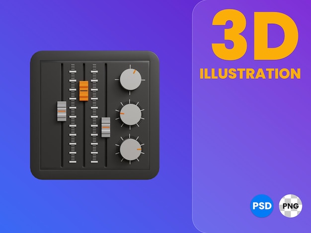 PSD renderização de ilustração 3d do mixer de som