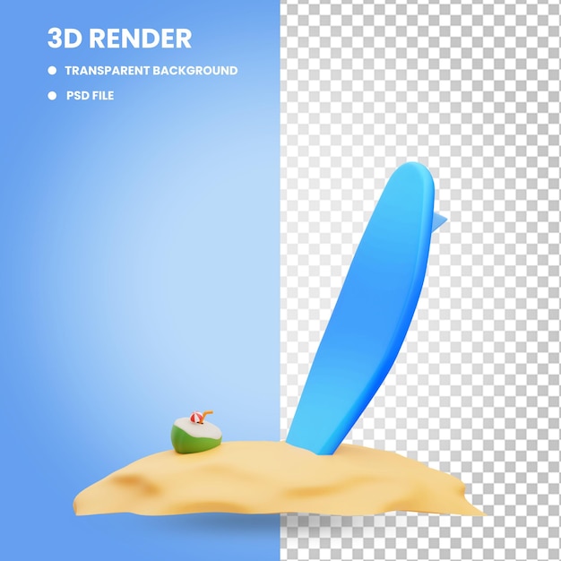 Renderização de ilustração de ícone de prancha de verão 3d