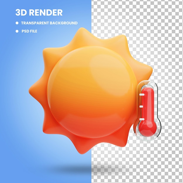 Renderização de ilustração de ícone de sol quente de verão 3d