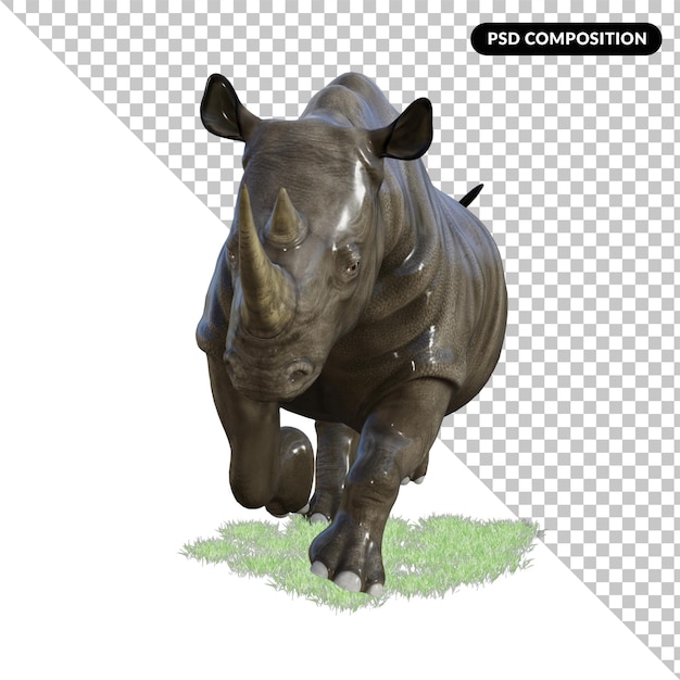 PSD renderização de ilustração de rinoceronte 3d