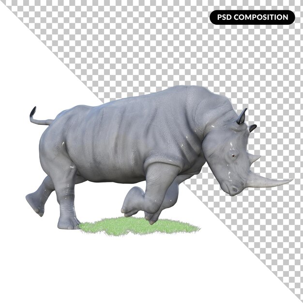 PSD renderização de ilustração de rinoceronte 3d