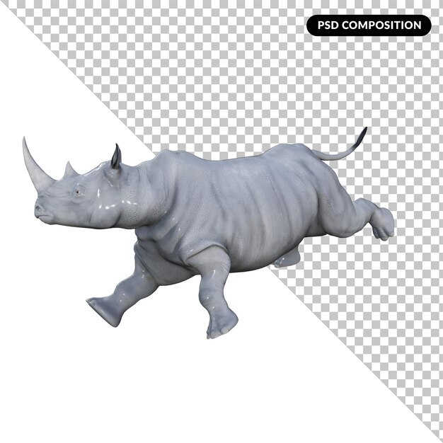 PSD renderização de ilustração de rinoceronte 3d