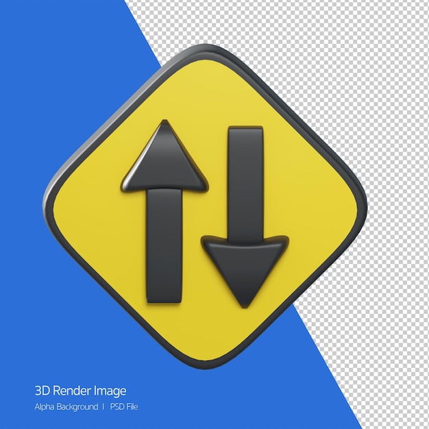 PSD renderização de objeto 3d de sinal de trânsito. tráfego nos dois sentidos.