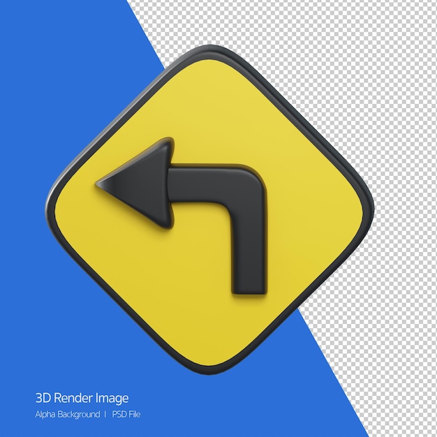 PSD renderização de objeto 3d de sinal de trânsito. vire à esquerda em frente.