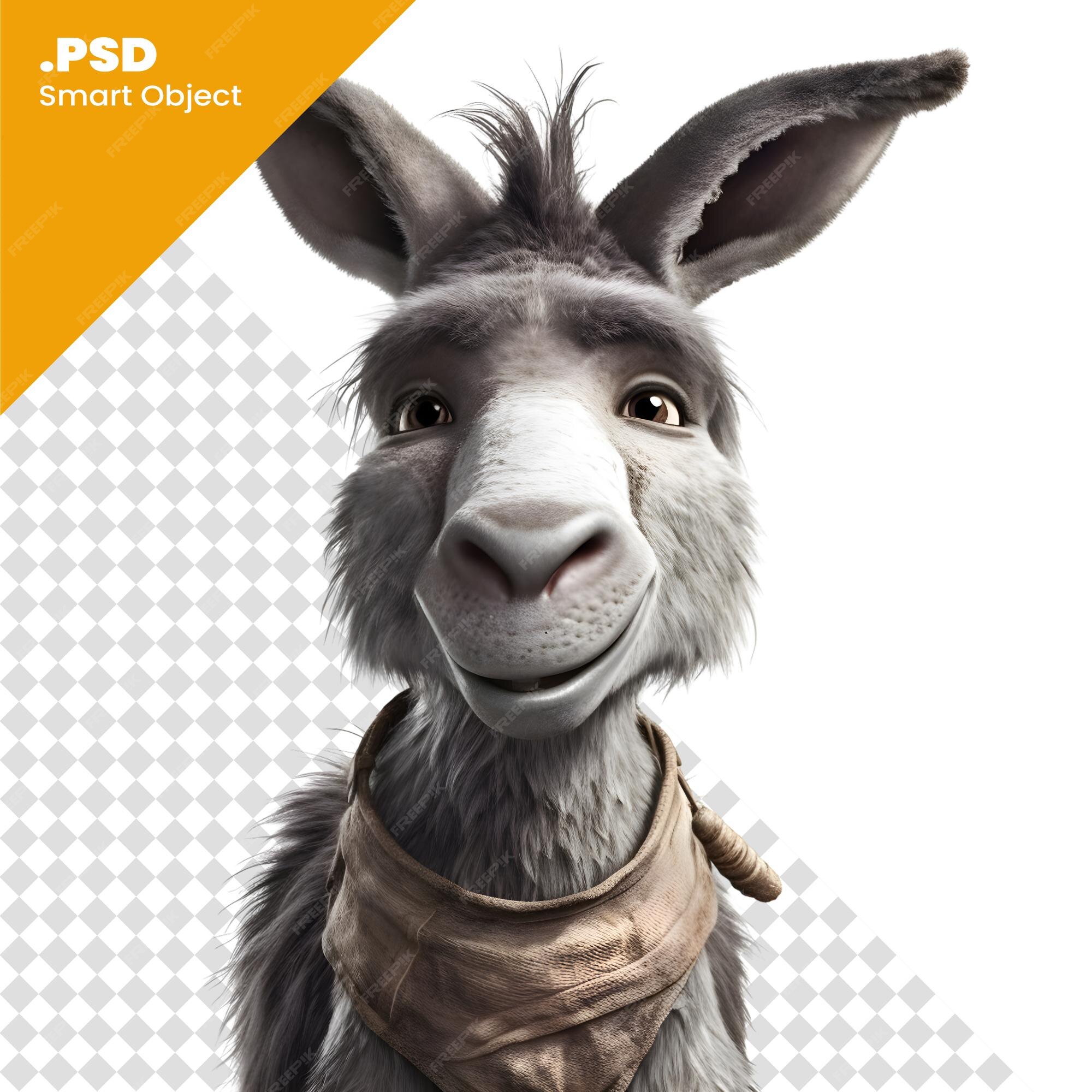 Renderização digital 3d de um burro engraçado com um lenço isolado no  modelo psd de fundo branco